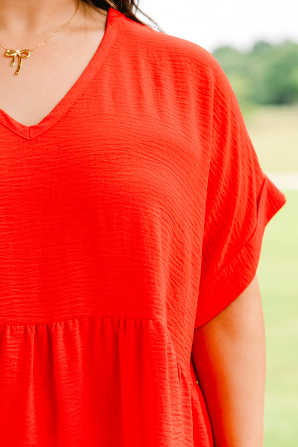 Chic Soul plus size clothing, tomato red babydoll top