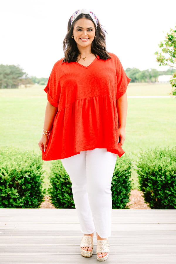 Chic Soul plus size clothing, tomato red babydoll top