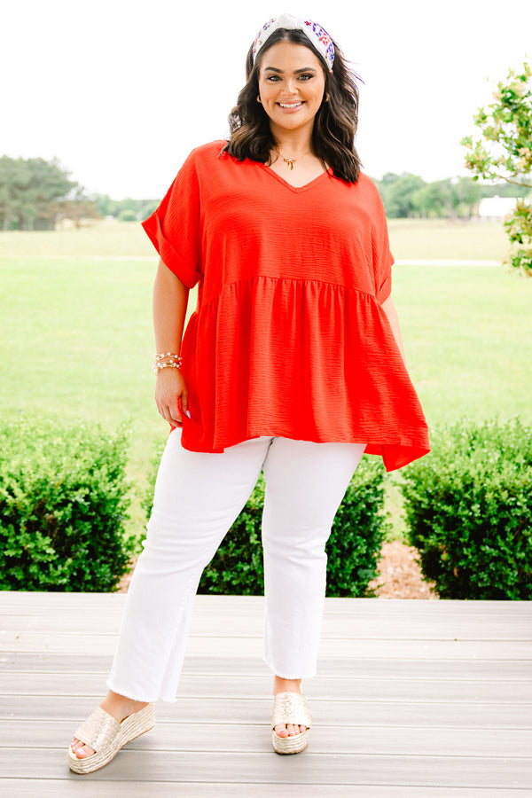 Chic Soul plus size clothing, tomato red babydoll top