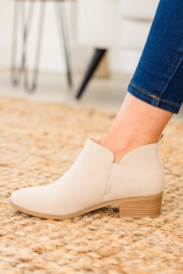 Chic Soul plus size clothing, nude round toe booties with slight block wooden heel and side zipper detail