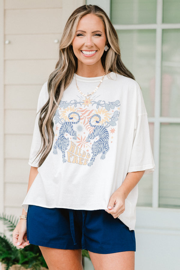 Chic soul plus size clothing, white short sleeve tee with two blue tigers on the front and the words 