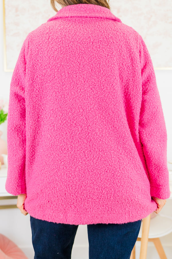 Chic Soul plus size clothing, long-sleeve pink buttoned collared pea coat jacket