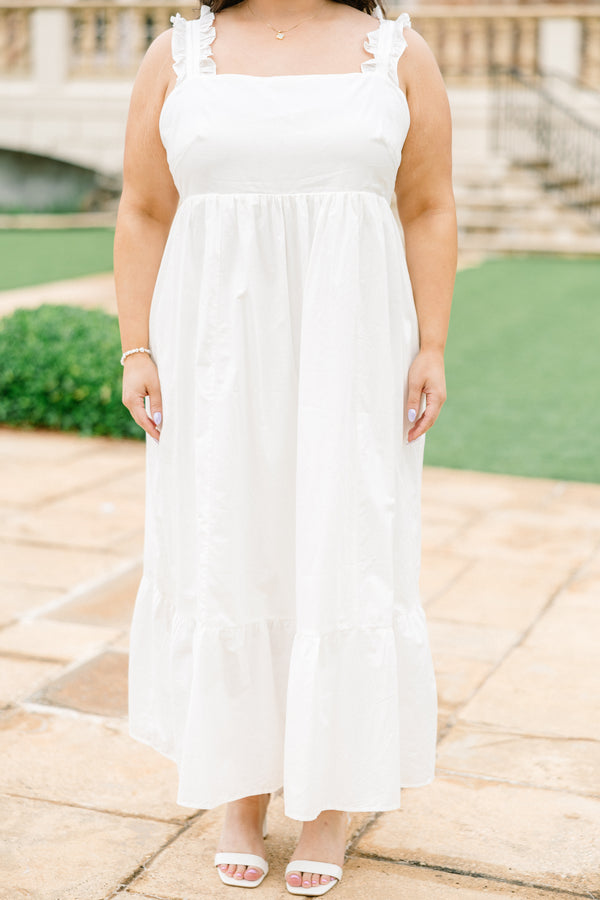 Chic Soul plus size clothing, solid white sleeveless midi dress with tie on back