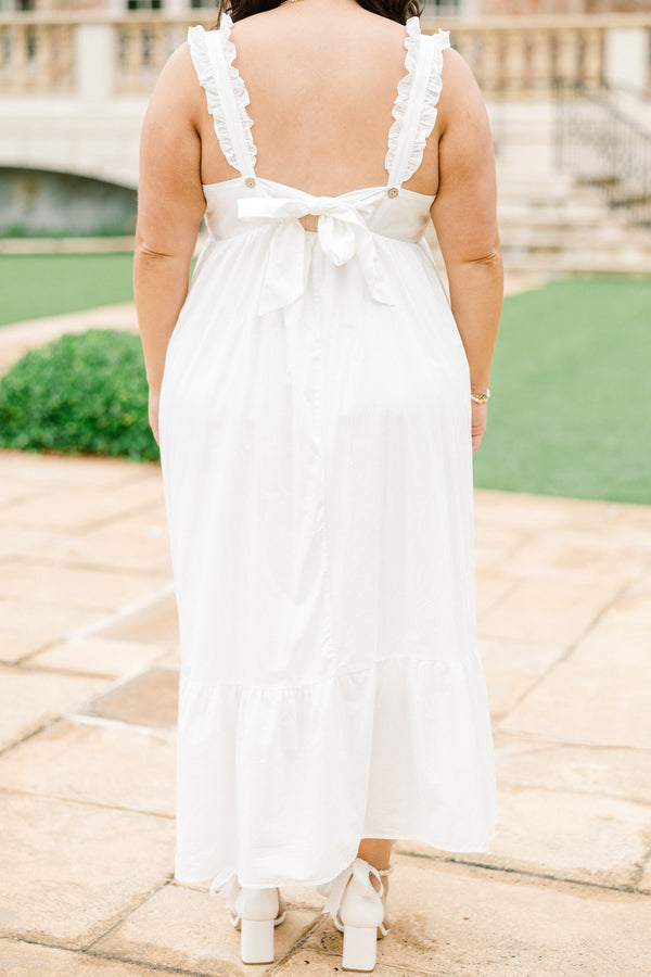 Chic Soul plus size clothing, solid white sleeveless midi dress with tie on back