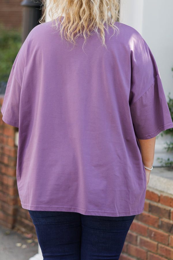 Chic Soul plus size clothing, lilac gray short sleeve boyfriend tee with 
