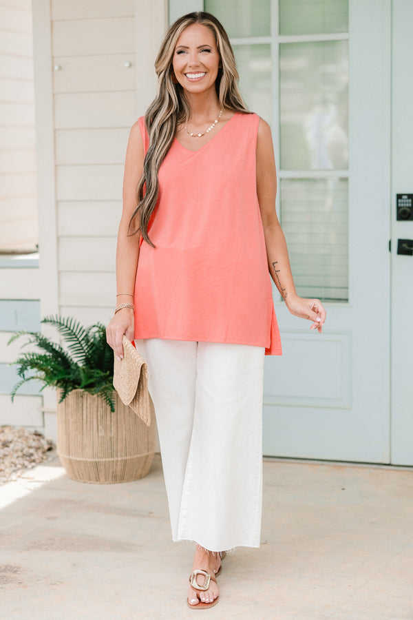 Chic Soul plus size clothing, deep coral v-neck tank top