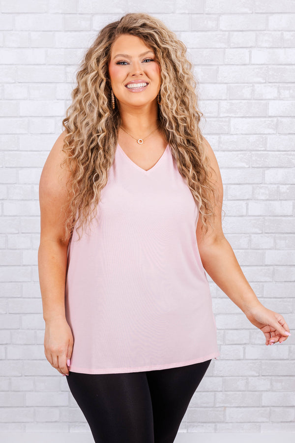 Chic Soul plus size clothing, dusty pink sleeveless flowy tank top with v neck