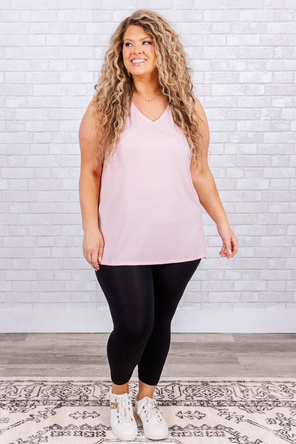 Chic Soul plus size clothing, dusty pink sleeveless flowy tank top with v neck