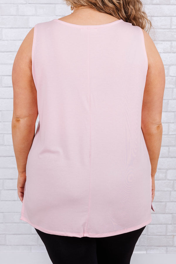 Chic Soul plus size clothing, dusty pink sleeveless flowy tank top with v neck