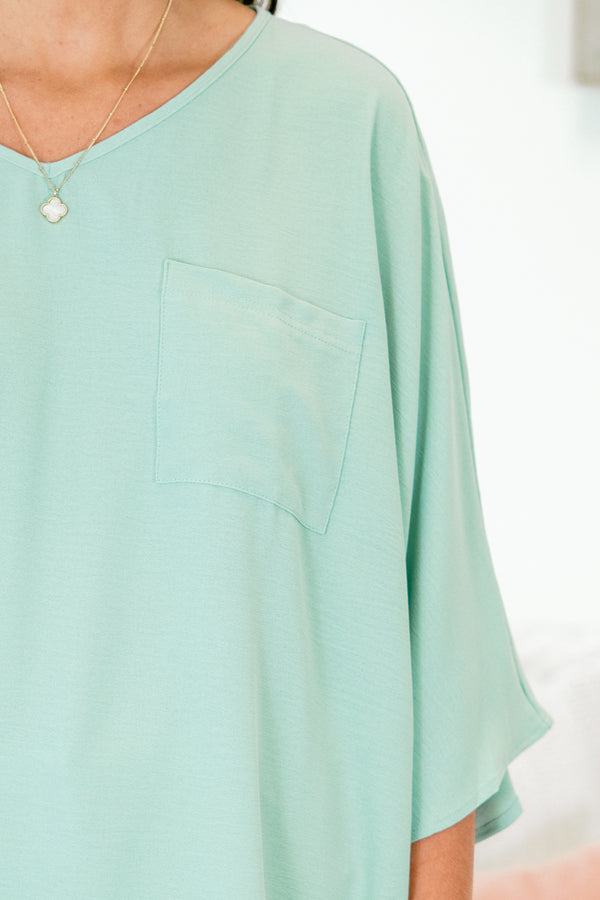 Chic Soul plus size clothing, blue short sleeve plain tshirt with v neckline and chest pocket