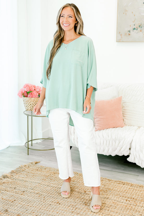 Chic Soul plus size clothing, blue short sleeve plain tshirt with v neckline and chest pocket