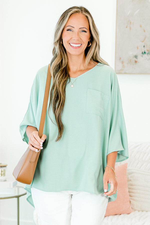 Chic Soul plus size clothing, blue short sleeve plain tshirt with v neckline and chest pocket
