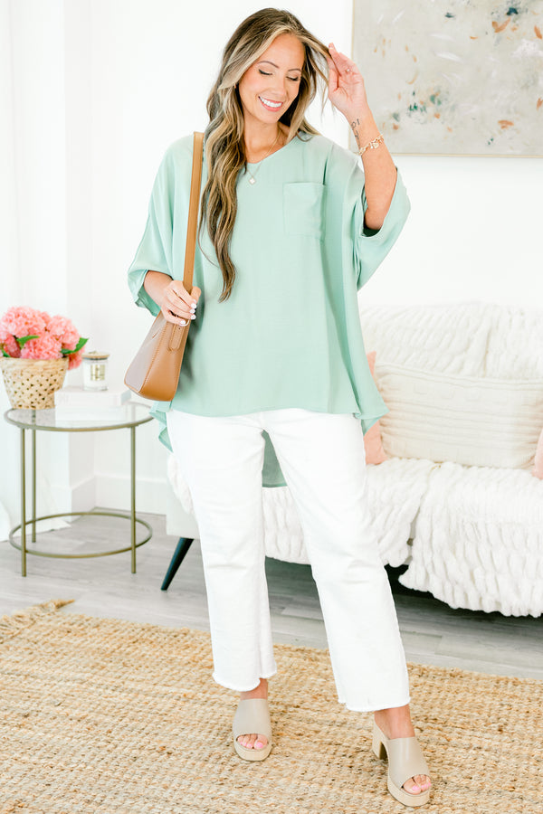 Chic Soul plus size clothing, blue short sleeve plain tshirt with v neckline and chest pocket