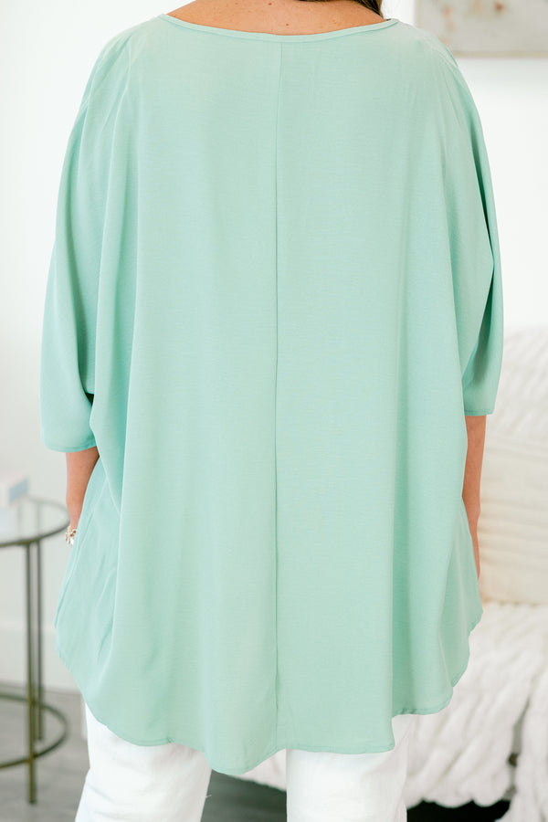 Chic Soul plus size clothing, blue short sleeve plain tshirt with v neckline and chest pocket