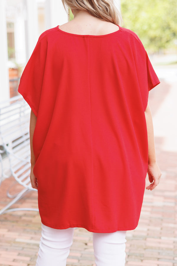 Chic Soul plus size clothing, red flowy blouse with a v neck