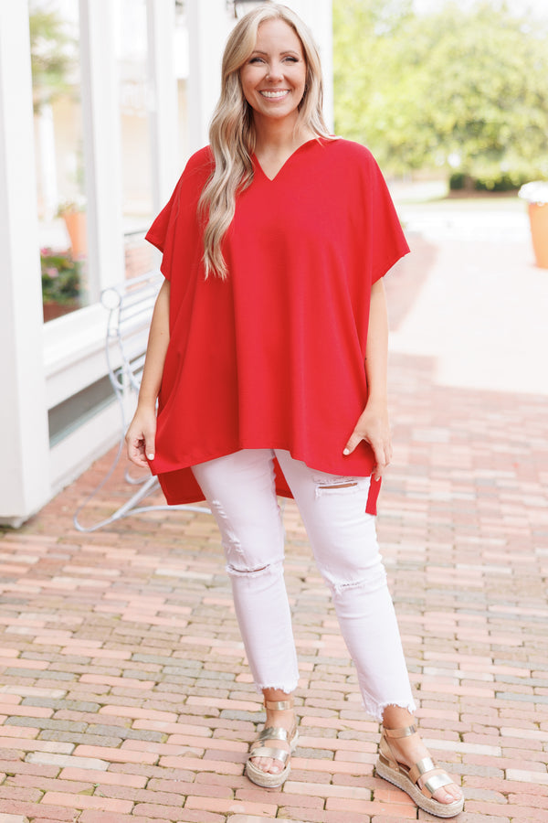 Chic Soul plus size clothing, red flowy blouse with a v neck