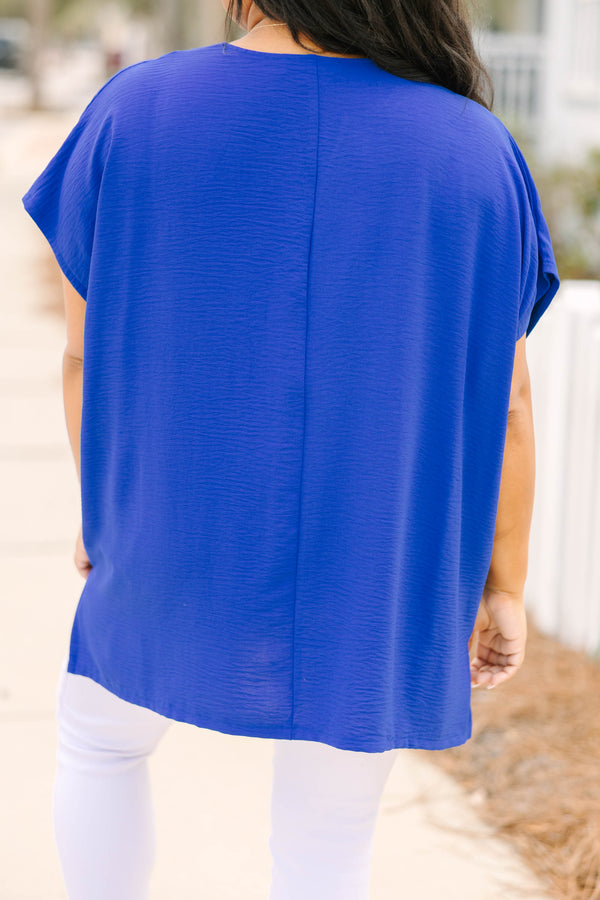 Chic Soul plus size clothing, royal blue air flow blouse with a v neck