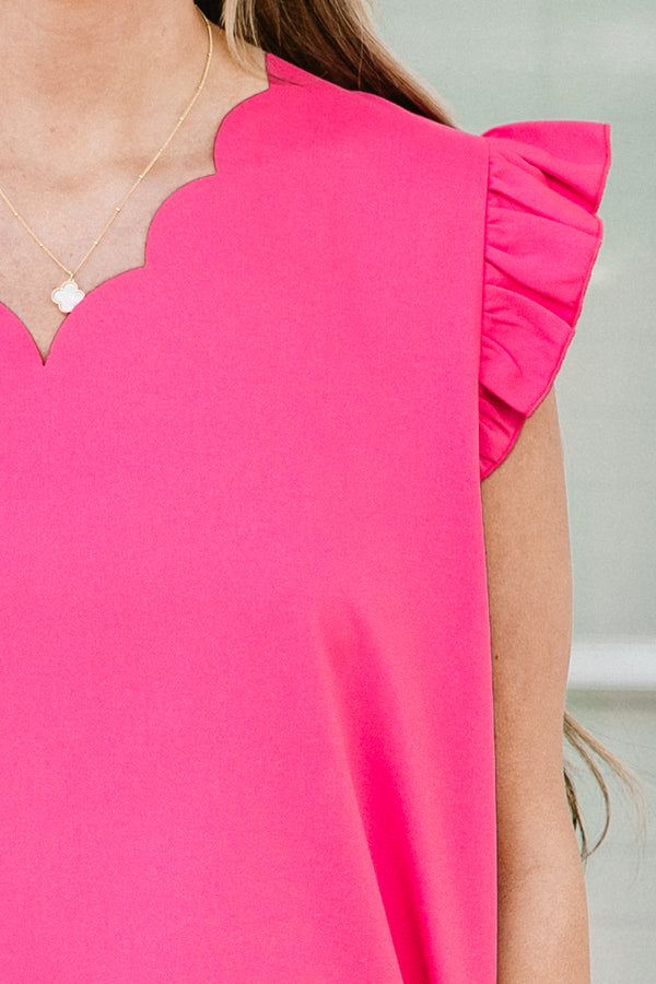 Chic Soul plus size clothing, solid fuchsia tank top with flutter sleeves and a slight scalloped v-neck 