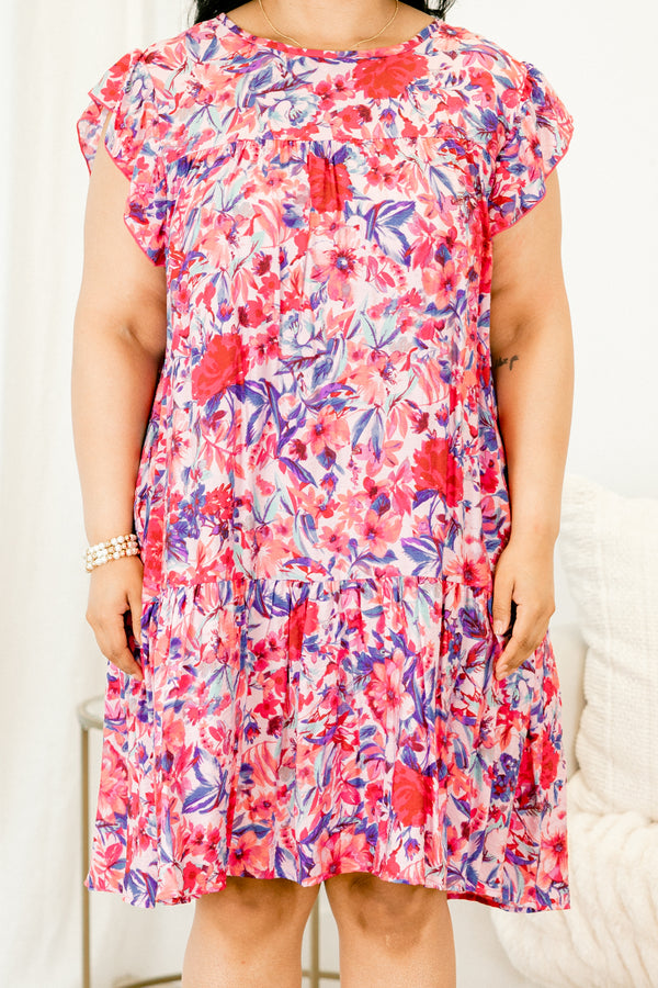 Chic Soul pls size clothing, multi-color short dress with a floral and abstract pattern with flutter sleeves 
