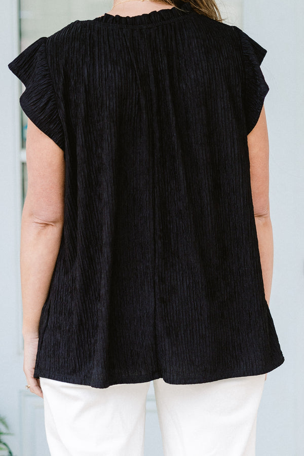 chic soul plus size clothing, black casual top with flutter sleeves 