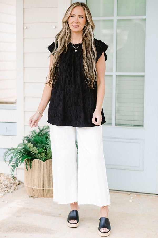 chic soul plus size clothing, black casual top with flutter sleeves 