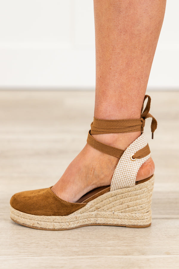 Chic Soul plus sizing, brown lace up espadrille wedges