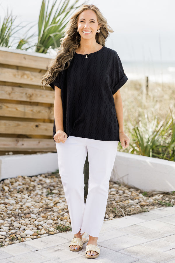 Chic Soul plus size clothing, black short sleeve top with cuffs at the end of the sleeves 
