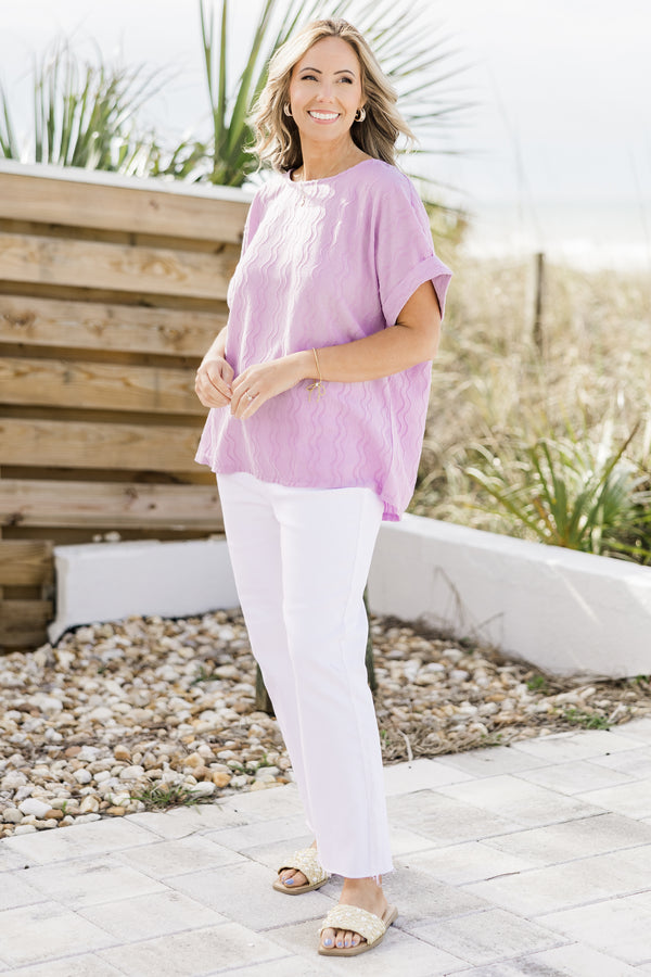 Chic Soul plus size clothing, lilac short sleeve top with cuffs at the end of the sleeves 
