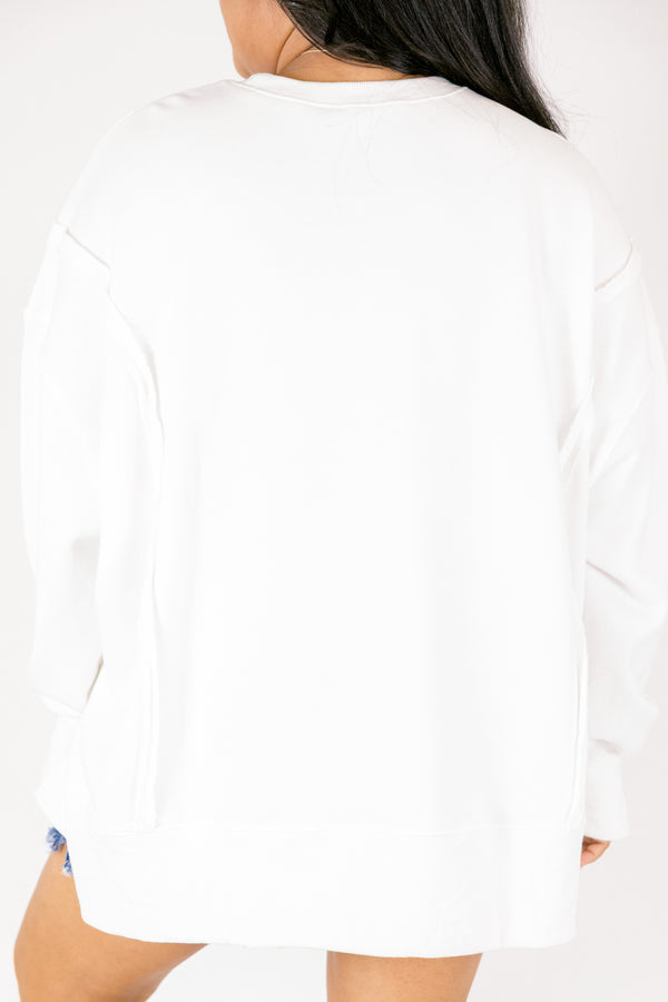 Chic Soul plus size clothing, white long sleeve crew neck with 