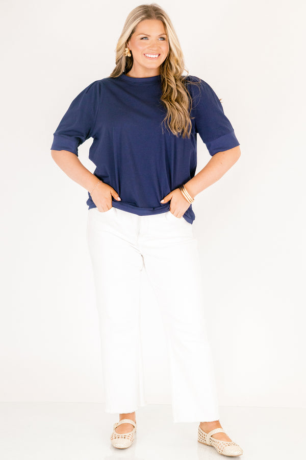 Chic Soul plus size clothing, navy blue short sleeve crew neck tee