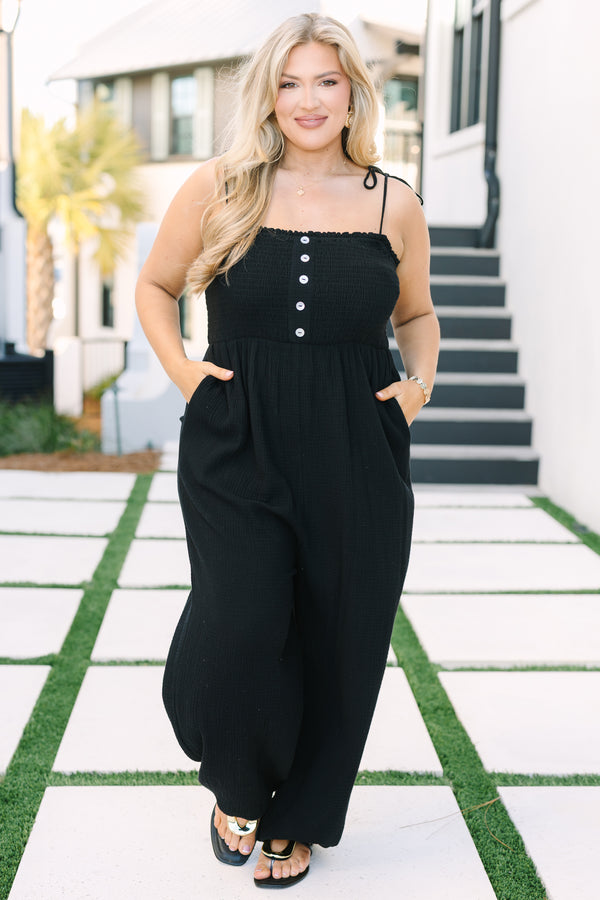 Chic Soul plus size clothing, black sleeveless pants square neck jumpsuit