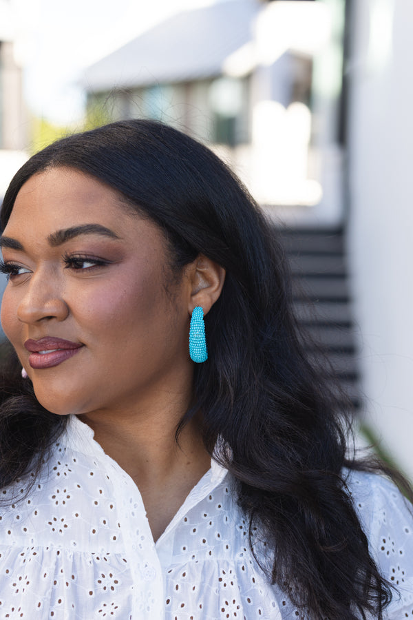 Chic Soul plus size clothing, turquoise beaded hoops 