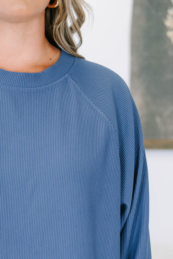 Plus size clothing, slate ribbed set with long sleeves and matching shorts