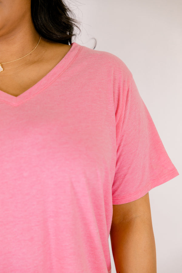 Chic Soul plus size clothing, heather fuchsia short sleeve basic tee with a v-neckline 