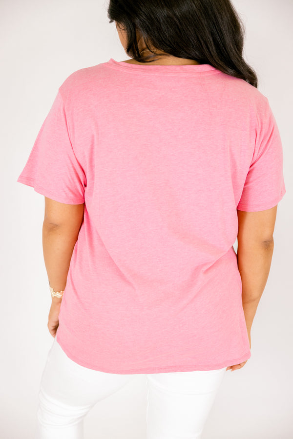 Chic Soul plus size clothing, heather fuchsia short sleeve basic tee with a v-neckline 