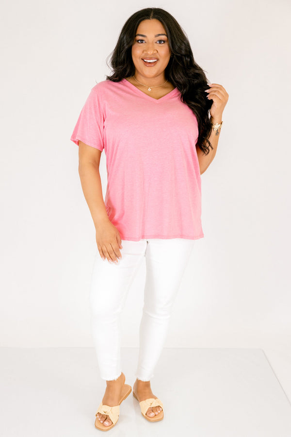 Chic Soul plus size clothing, heather fuchsia short sleeve basic tee with a v-neckline 