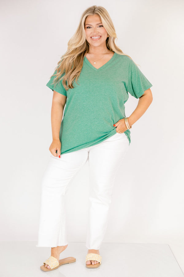 Chic Soul plus size clothing, Kelly green short sleeve basic tee with a v-neckline 