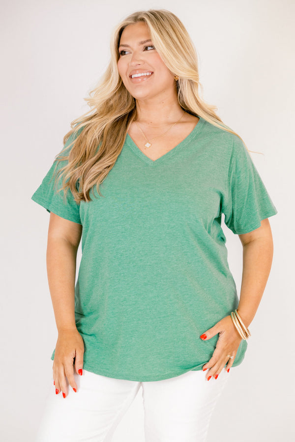 Chic Soul plus size clothing, Kelly green short sleeve basic tee with a v-neckline 