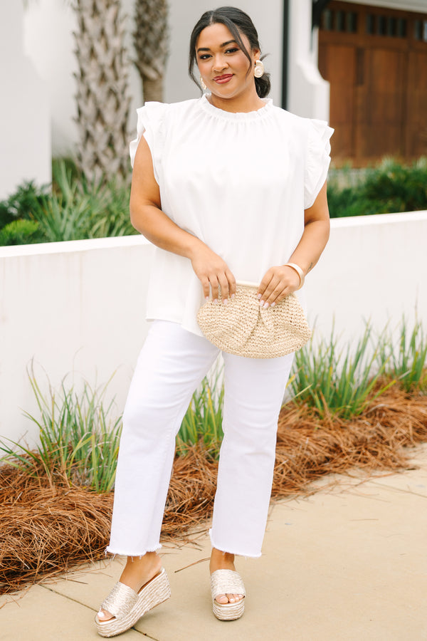 Chic Soul plus size clothing, white ruffle sleeve high neck top