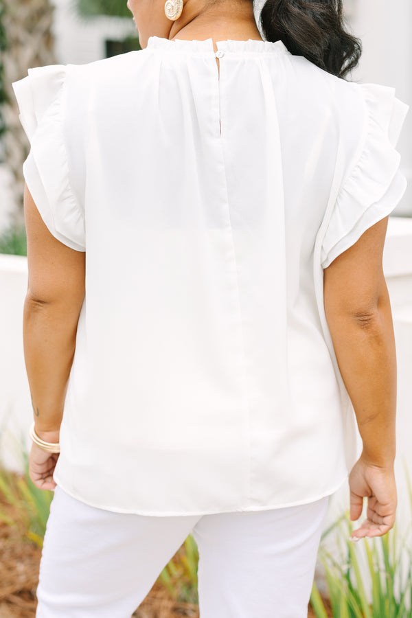 Chic Soul plus size clothing, white ruffle sleeve high neck top