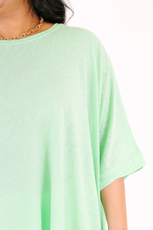 Chic Soul plus size clothing, mint green flowy short sleeve tunic with a high scoop neck 
