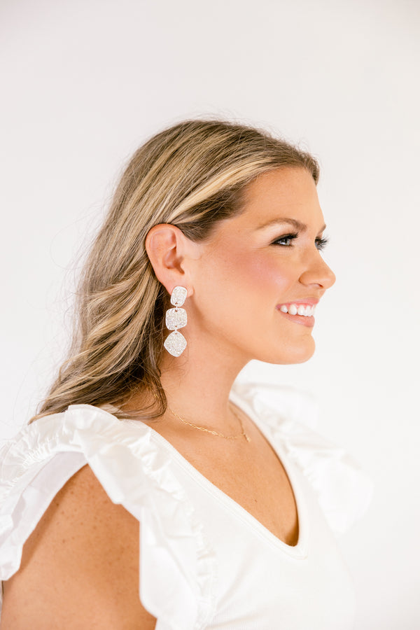 Chic Soul plus size clothing, silver two circle teardrop earrings