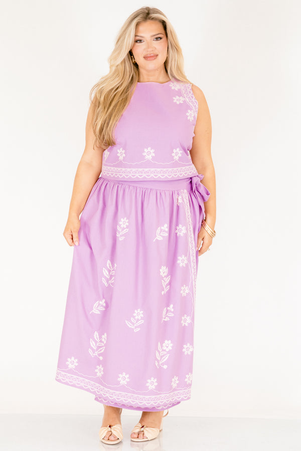 Chic Soul plus size clothing,  light purple cropped tank top with white embroidery flower detailing
