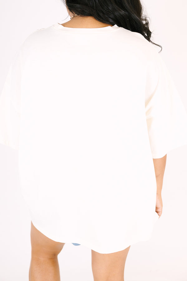 Chic Soul plus size clothing, ivory short sleeve graphic tee with the saying 