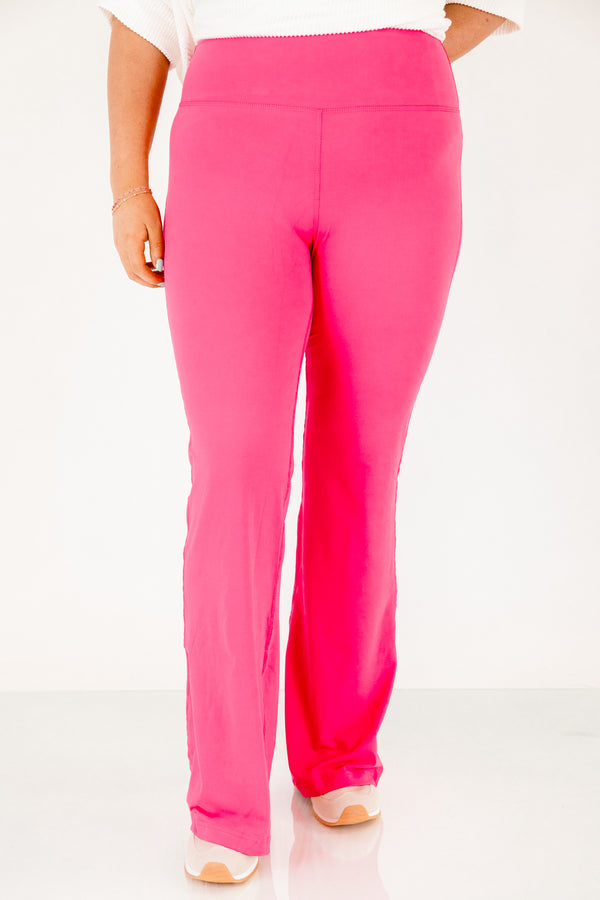 Chic Soul plus size clothing, hot pink high waisted flared leg athletic leggings