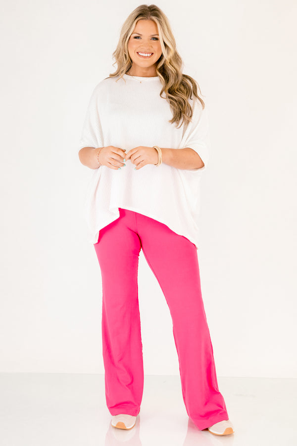 Chic Soul plus size clothing, hot pink high waisted flared leg athletic leggings