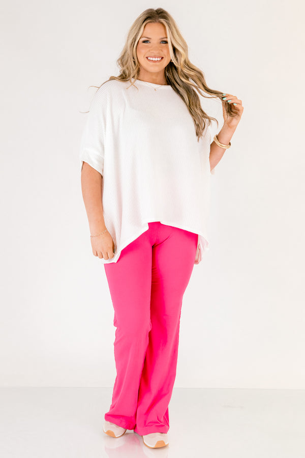 Chic Soul plus size clothing, hot pink high waisted flared leg athletic leggings
