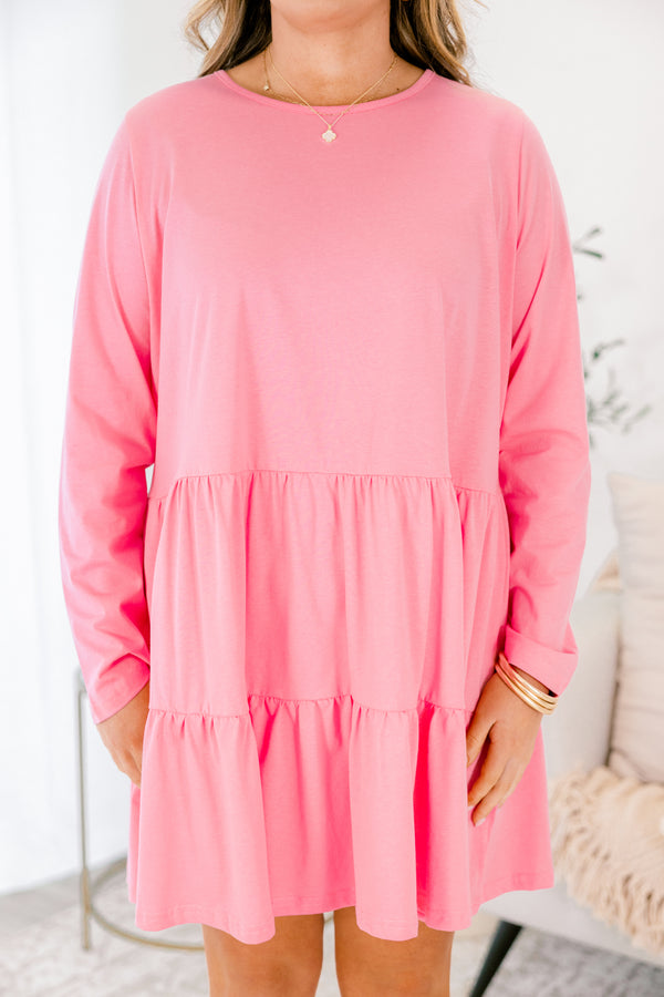 Chic Soul plus size clothing, bubblegum pink long sleeve short babydoll tiered skirt dress