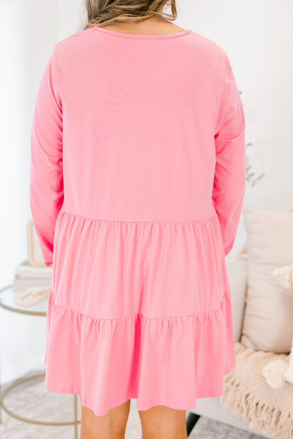Chic Soul plus size clothing, bubblegum pink long sleeve short babydoll tiered skirt dress