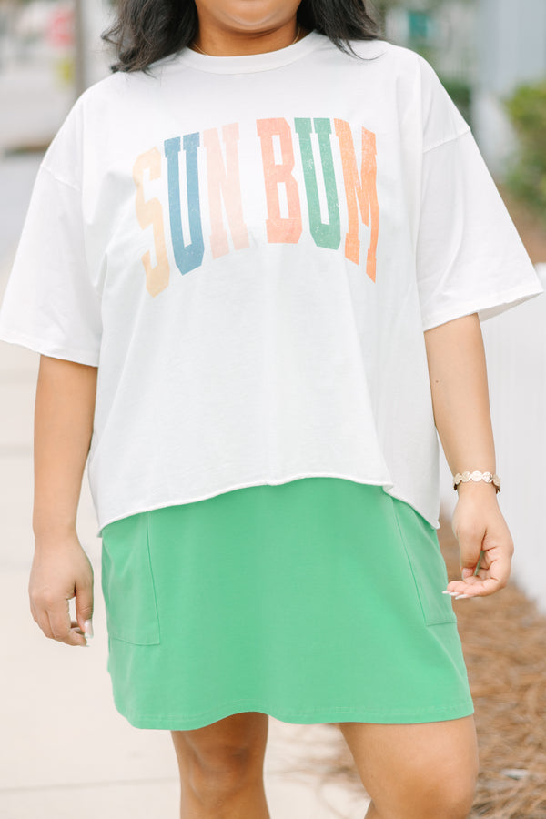 Chic Soul plus size clothing, white short sleeve cropped vintage wash tee with 